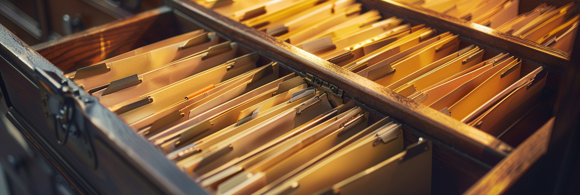 Filing cabinet drawer full of folder tabs